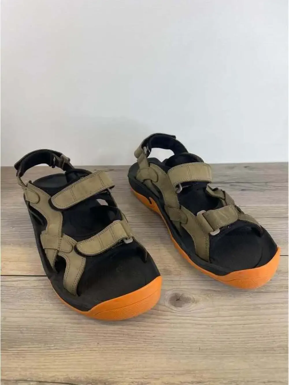 Crocs Mens Size 13 Outdoor Hiking Water Sandals Olive Green Orange Straps